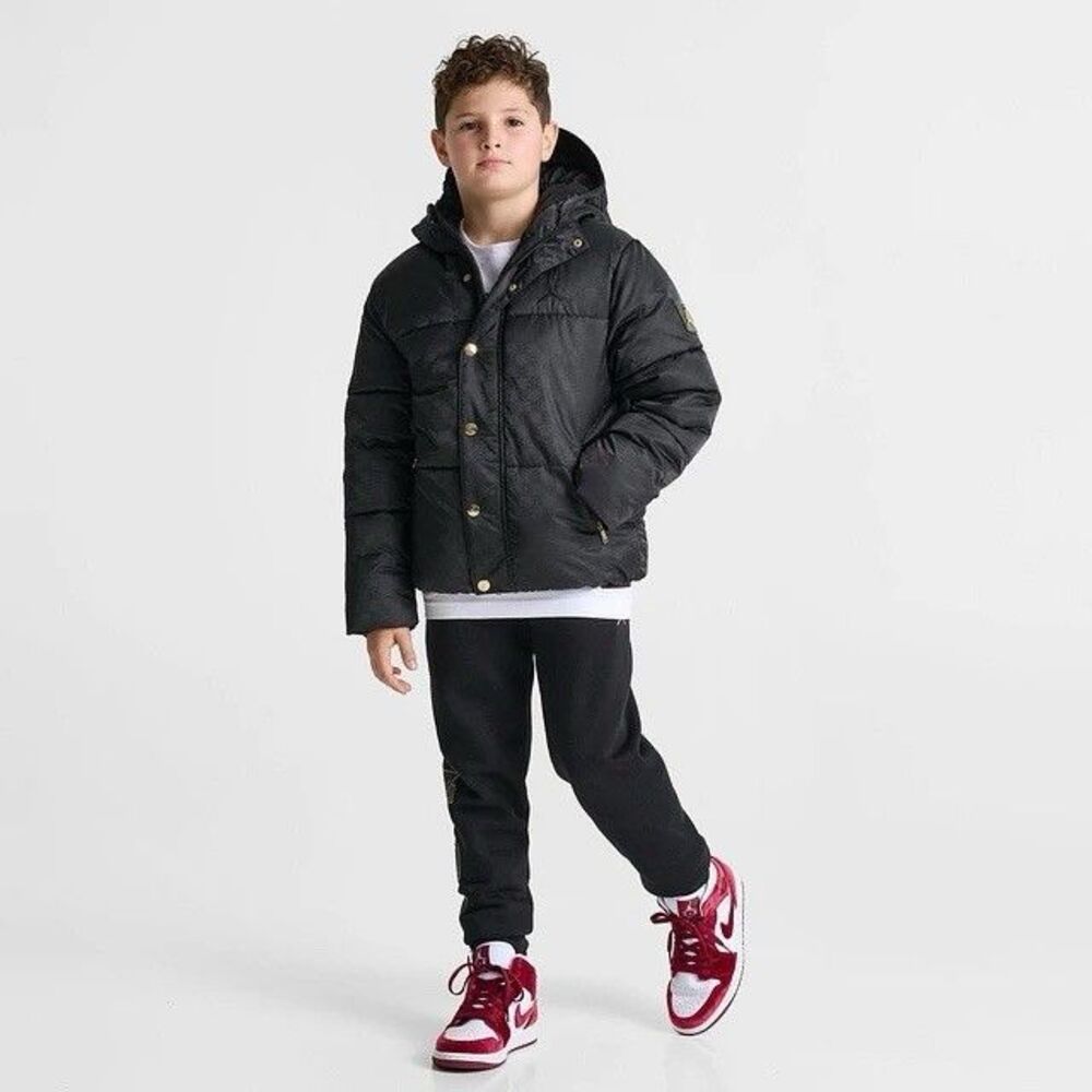 Nike‎ Black Puffer Hooded Monogram Air Jordan Jacket Coat NWT Boys M Medium 10